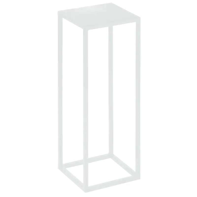 Biały stojak metalowy loft o wymiarach 60x15x15 cm. Prosta konstrukcja idealna jako podstawa pod kwiaty, lampiony lub ramki na zdjęcia w domu i na weselu.