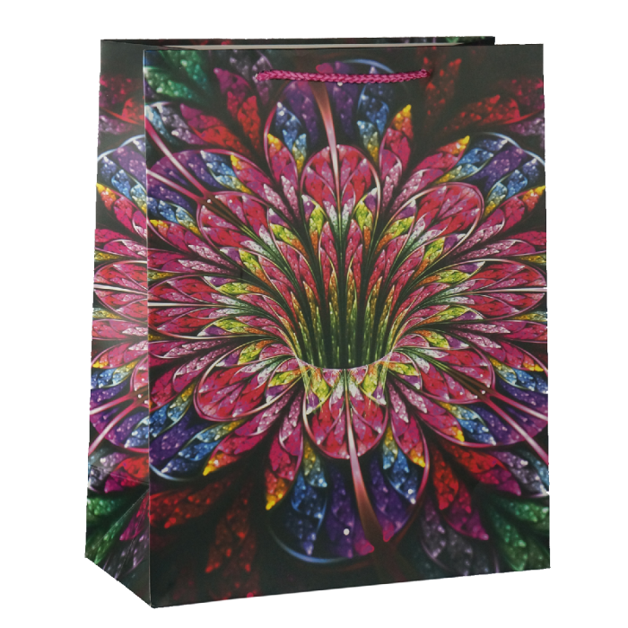 Efektowna torebka prezentowa dla niej o wymiarach 32x26x12 cm. Posiada estetyczny, wielobarwny nadruk kwiatowy oraz dwa wygodne uchwyty ułatwiające przenoszenie prezentów.