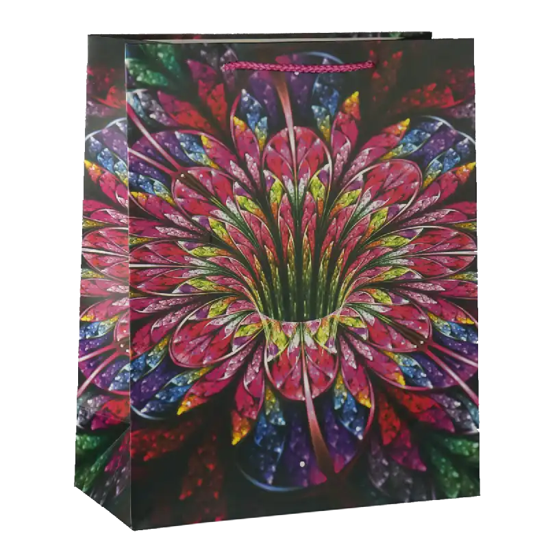 Efektowna torebka prezentowa dla niej o wymiarach 32x26x12 cm. Posiada estetyczny, wielobarwny nadruk kwiatowy oraz dwa wygodne uchwyty ułatwiające przenoszenie prezentów.