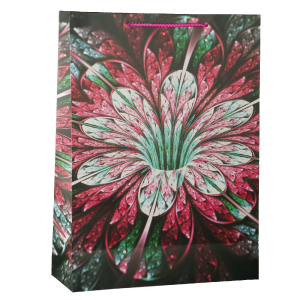 Pojemna torebka prezentowa dla niej o wymiarach 42x31x12 cm z estetycznym roślinnym nadrukiem i wygodnymi uchwytami do przenoszenia.