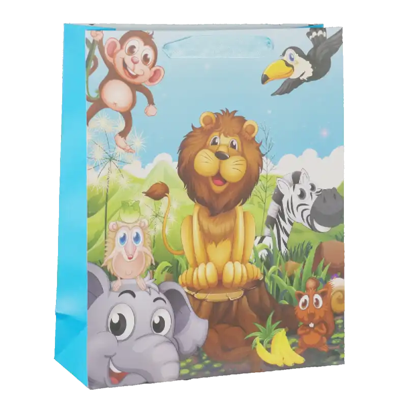 Torebka prezentowa z wesołym motywem zwierzęcym w formacie 32x26x10 cm, idealna jako opakowanie upominkowe.