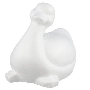 Zbliżenie na figurkę kaczki styropianowej, widoczny szczegółowy kształt głowy i dzioba 19 cm dekoracji.