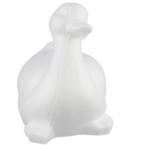 Widok na kaczkę styropianową 19 cm od przodu. Figurki styropianowe do projektów DIY w szkołach i przedszkolach.