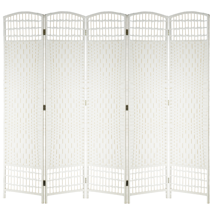 Parawan rattanowy wiklinowy 5-skrzydłowy 5-panelowy 200 cm biały Parawan pokojowy - ogrodowy - na balkon - balkonowy - drewniany - osłona na balkon - rattanowy - wiklinowy - składany