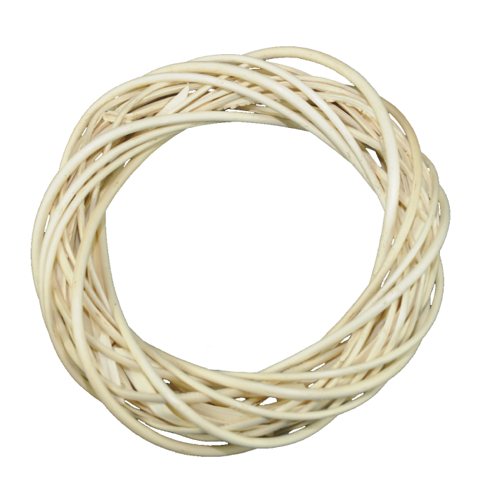 Zbliżenie na strukturę splotu naturalnej wikliny w wianku o średnicy 25 cm. Doskonały podkład do mocowania wstążek, kwiatów i lampek.
