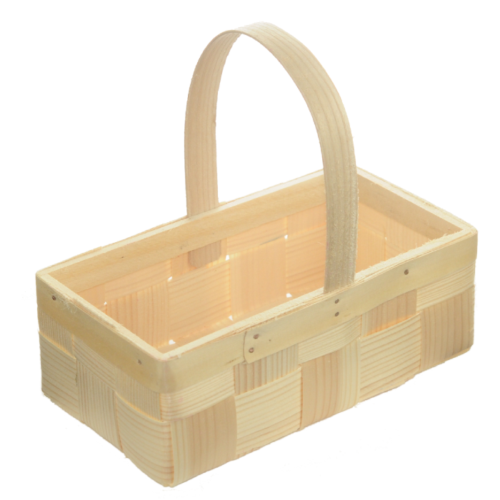 Prostokątny koszyczek wykonany z naturalnej łuby o szerokości 21 cm. Posiada wygodną rączkę i lekką, ekologiczną konstrukcję plecioną.