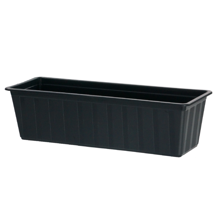 Skrzynka balkonowa Prosperplast Agro w kolorze antracyt o długości 50 cm. Pojemnik z tworzywa sztucznego o prostokątnym kształcie, ukazany w ujęciu z perspektywy trzech czwartych, idealny do ekspozycji roślin na balkonie.
