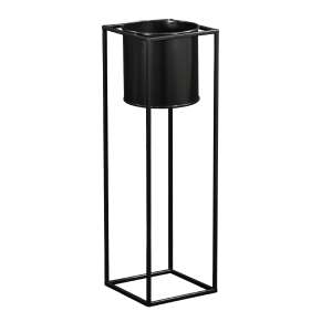 Czarny kwietnik metalowy z wyjmowaną donicą o wysokości 70 cm. Nowoczesny model w stylu LOFT z kwadratową podstawą.