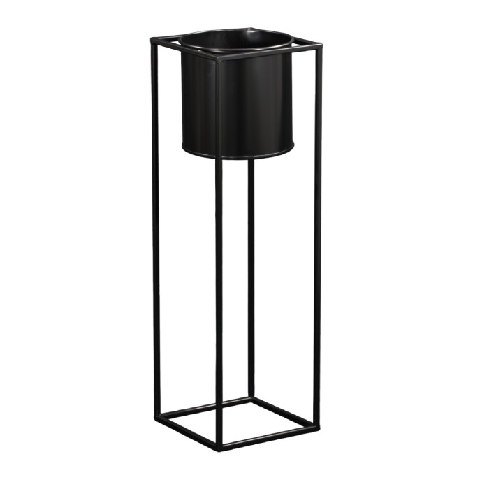 Czarny kwietnik metalowy z wyjmowaną donicą o wysokości 70 cm. Nowoczesny model w stylu LOFT z kwadratową podstawą.