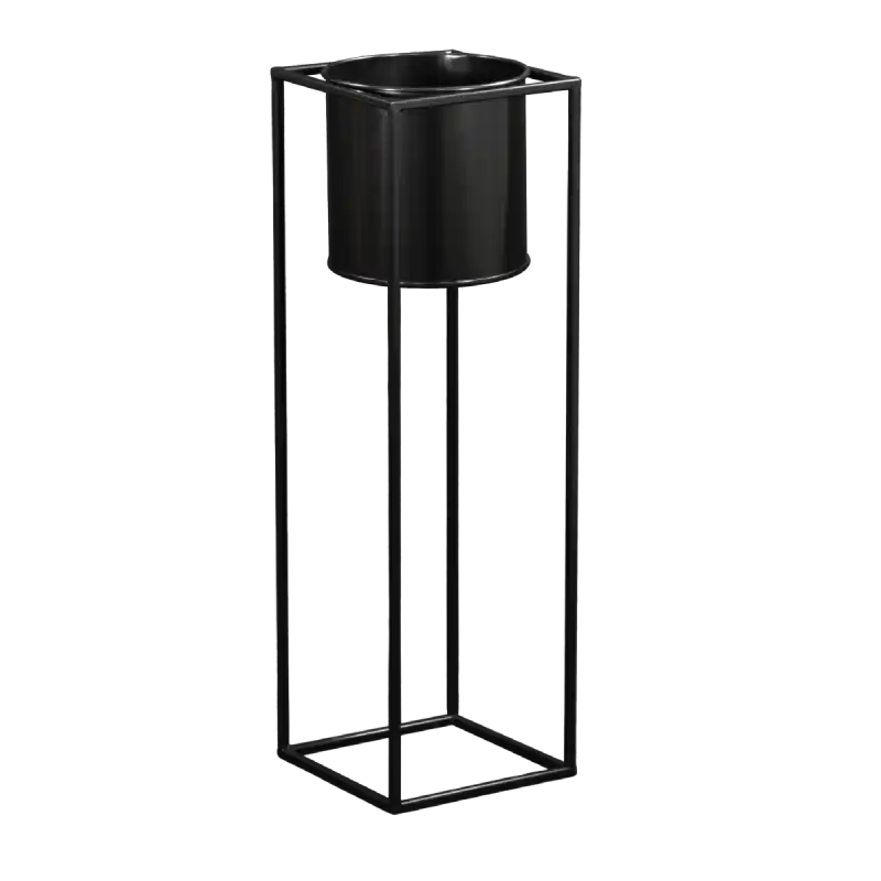 Czarny kwietnik metalowy z wyjmowaną donicą o wysokości 70 cm. Nowoczesny model w stylu LOFT z kwadratową podstawą.