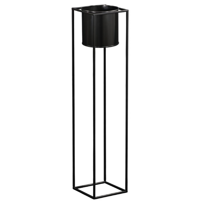 Wysoki czarny kwietnik metalowy z wyjmowaną donicą o wysokości 100 cm. Minimalistyczna konstrukcja w stylu LOFT z kwadratową podstawą do salonu lub biura.