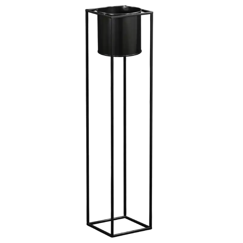 Wysoki czarny kwietnik metalowy z wyjmowaną donicą o wysokości 100 cm. Minimalistyczna konstrukcja w stylu LOFT z kwadratową podstawą do salonu lub biura.