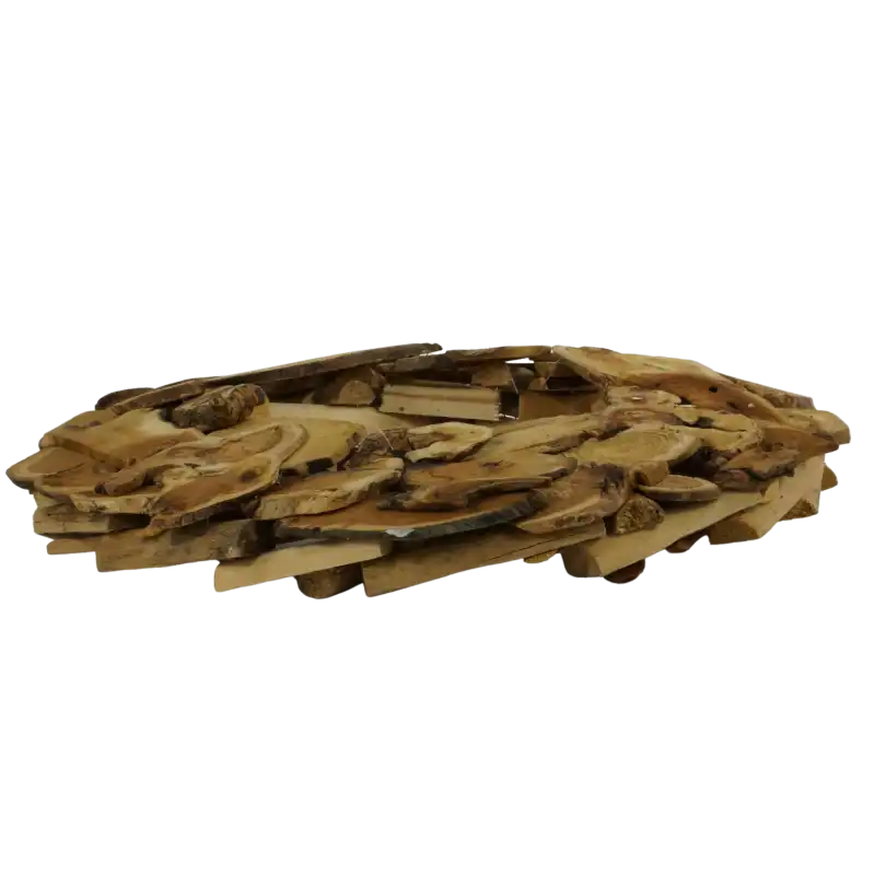 Płaska baza wianka wykonana z naturalnego drewna, ukazana z profilu, pozwalająca na tworzenie dekoracji DIY.