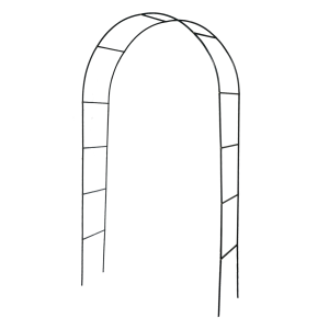 Pusta metalowa pergola ogrodowa w formie łuku, przeznaczona do samodzielnego montażu, ułatwiająca wzrost roślin pnących.