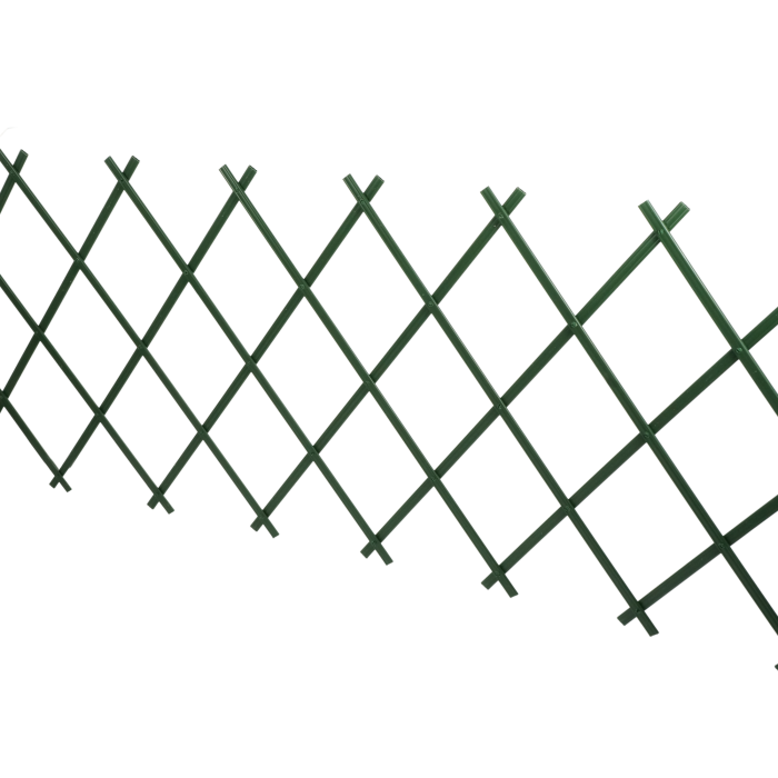 Zielona kratka pergola ogrodowa 220x40 cm o rozkładanej konstrukcji, przeznaczona jako podpora dla roślin pnących w ogrodzie, na balkonie lub tarasie.