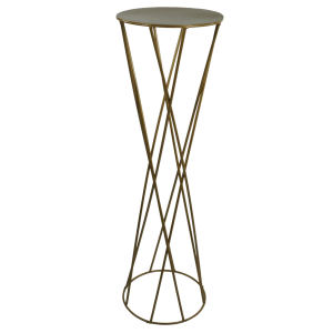 Metalowy stojak kwietnik w kształcie klepsydry o wysokości 73 cm. Nowoczesna dekoracja typu loft z okrągłą półką na doniczkę, malowana proszkowo.