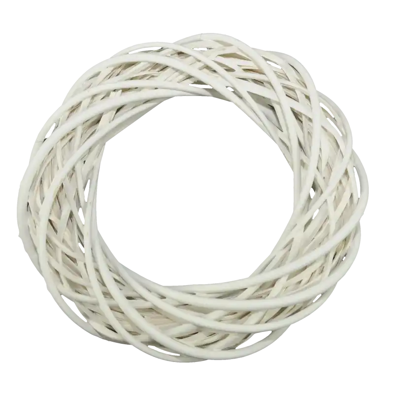 Okrągły biały wianek wiklinowy o średnicy 30 cm. Naturalna baza do stroików, dekoracji ślubnych, salonu czy sypialni, którą można samodzielnie ozdobić kwiatami lub mchem.