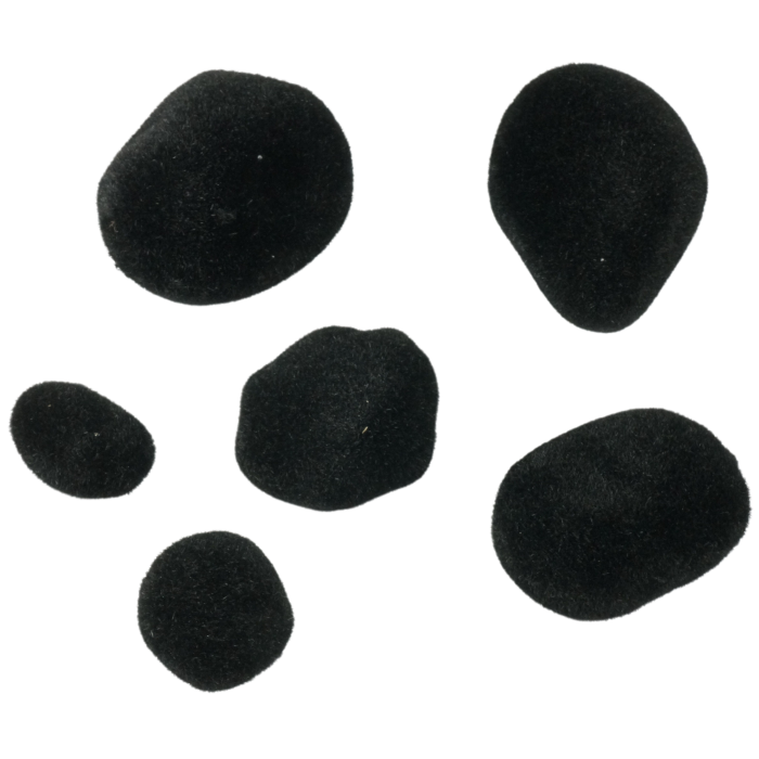 Komplet 6 kamieni dekoracyjnych w kolorze czarnym, pokrytych sztucznym mchem. Wymiary od 4x4 cm do 10x7 cm. Doskonałe do aranżacji roślin i stroików.