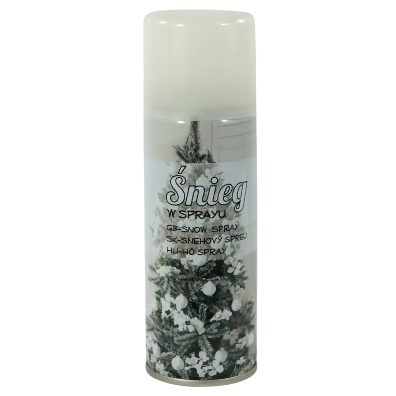 Pojemnik na sztuczny śnieg w sprayu o pojemności 250ml i wadze 85g. Biały spray świąteczny służy do ozdabiania choinek i stroików, nadając im zimowy charakter.