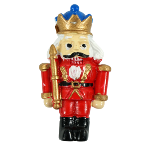 Świąteczna figurka króla w koronie i czerwonym stroju. Samoprzylepny element dekoracyjny o wysokości 5,5 cm do zdobienia prezentów i bukietów.
