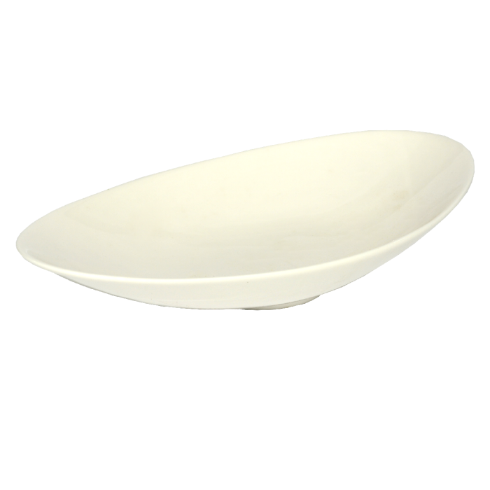 Biała patera ceramiczna o wymiarach 14x40 cm. Uniwersalna patera dekoracyjna o owalnym kształcie, idealna jako baza do stroików.