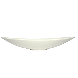 Widok z boku na białą paterę ceramiczną. Klasyczna forma patery o długości 40 cm, używana do kompozycji dekoracyjnych.