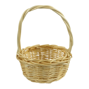 Okrągły kosz z naturalnej wikliny o średnicy 13 cm. Niewielki, lekki model w słomkowym odcieniu, doskonały do przechowywania drobnych przedmiotów w domu.