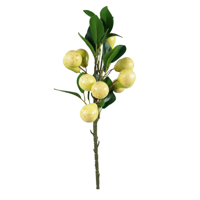 Ozdobna gałązka z gruszkami 48 cm o realistycznym wyglądzie, idealna do wazonów, stroików i jesiennych kompozycji florystycznych.
