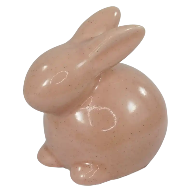Zając ceramiczny 9 cm w kolorze różowym to estetyczna ozdoba wielkanocna o nowoczesnej, gładkiej formie. Doskonale sprawdzi się jako samodzielny element dekoracyjny na świątecznym stole lub półce.