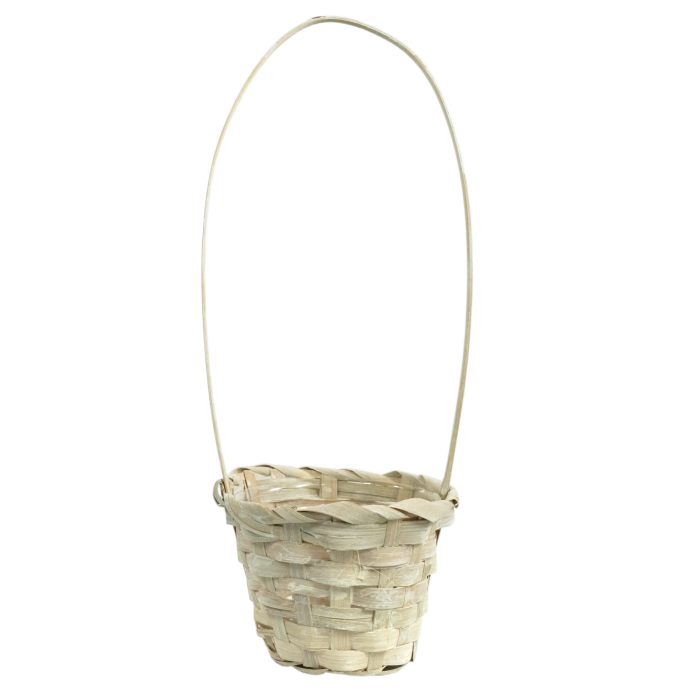 Bielony kosz bambusowy na kwiaty z wysokim pałąkiem 33 cm