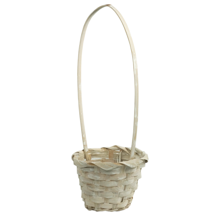 Bielony kosz bambusowy na kwiaty z wysokim pałąkiem 33 cm