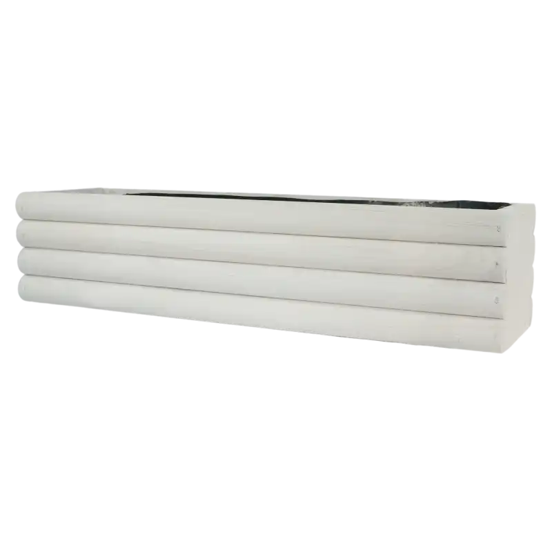 Prostokątna donica drewniana 60 cm w kolorze białym. Wyłożona folią ochronną, stanowi bazę dla roślin na taras lub balkon.