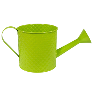 Pikowana osłonka konewka 33 cm w kolorze zielonym. Metalowa dekoracyjna osłonka o okrągłym kształcie z wygodnym uchwytem i wylewką, idealna do aranżacji roślin doniczkowych.