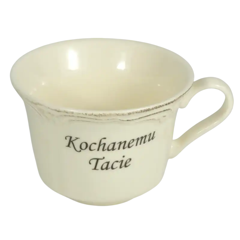 Pojedyncza filiżanka o średnicy 10 cm z napisem Kochanemu Tacie w stylu retro.