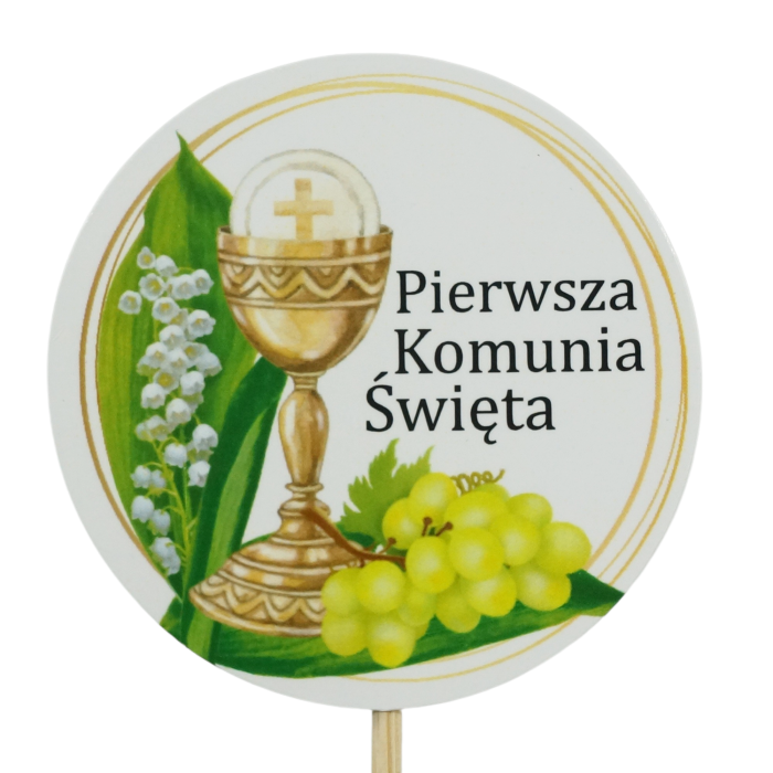 topper komunijny na piku, napis na piku komunijny, dekoracja komunijna na piku, pik komunijny, ozdoba komunijna na patyku, topper do stroika komunijnego, topper do bukietu komunijnego