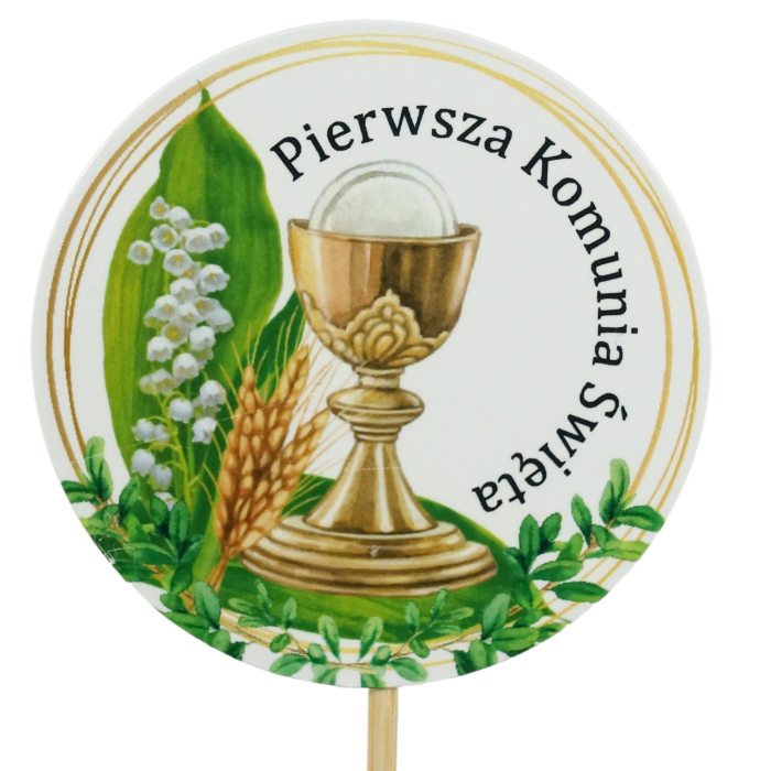 topper komunijny na piku, napis na piku komunijny, dekoracja komunijna na piku, pik komunijny, ozdoba komunijna na patyku, topper do stroika komunijnego, topper do bukietu komunijnego
