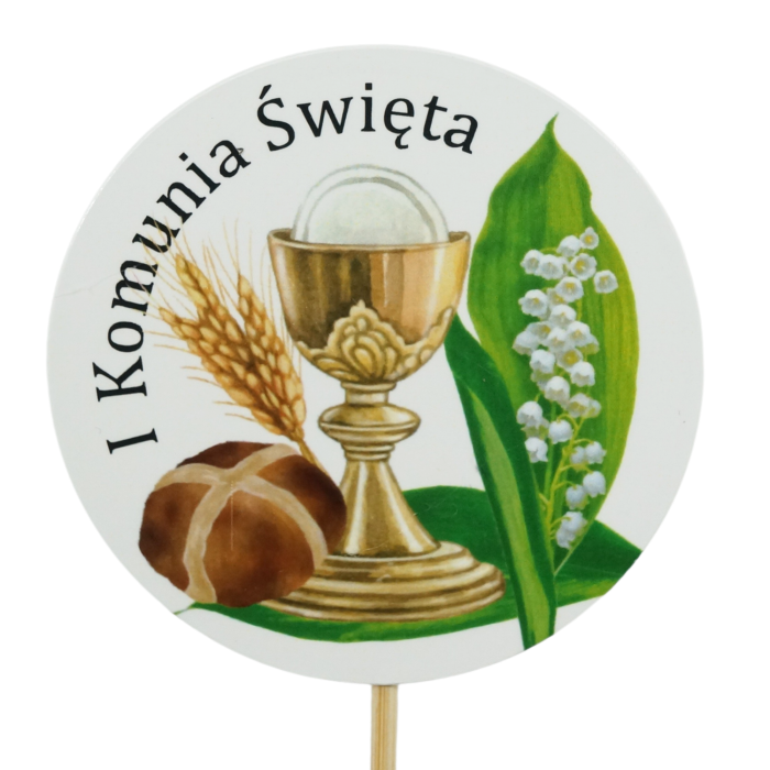 topper komunijny na piku, napis na piku komunijny, dekoracja komunijna na piku, pik komunijny, ozdoba komunijna na patyku, topper do stroika komunijnego, topper do bukietu komunijnego