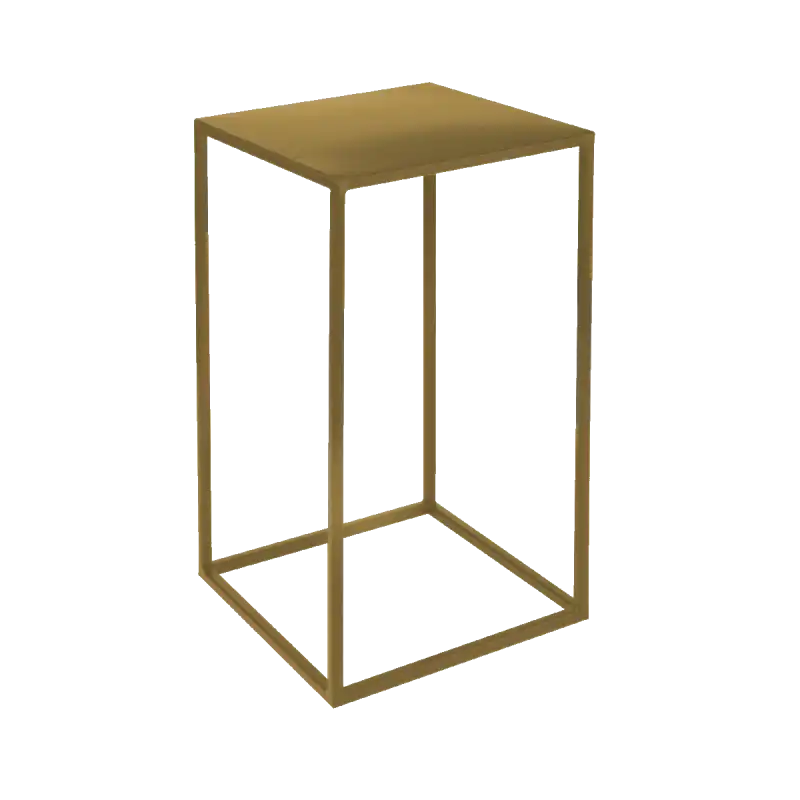 Złoty metalowy kwietnik w stylu loft o wymiarach 40x24x24 cm. Prezentuje się jako prosta, otwarta konstrukcja, idealna do ekspozycji roślin, wazonów czy świec w różnych wnętrzach.