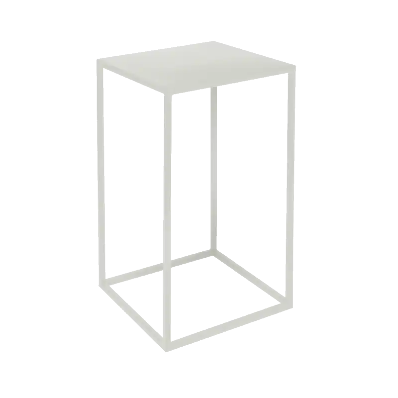 Biały metalowy stojak w stylu loft o wymiarach 40x24x24 cm. Kwadratowa podstawa i półka sprawiają, że to świetna dekoracja na kwiaty, świece lub wazony.