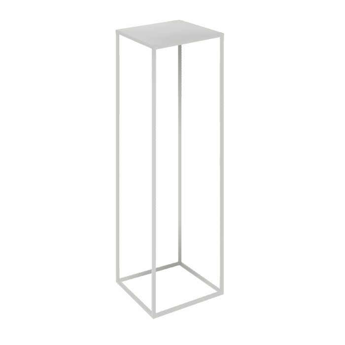 Biały metalowy stojak o wysokości 100 cm i podstawie 24x24 cm w stylu loft. Uniwersalna podstawa do lampionów, wazonów i kwiatów do domu czy sali weselnej.