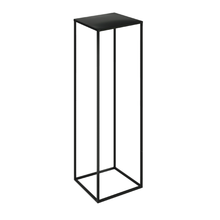 Czarny metalowy stojak o wymiarach 100x24x24 cm w stylu loft. Geometryczna forma idealna do ekspozycji roślin, wazonów lub dekoracji na wesele.