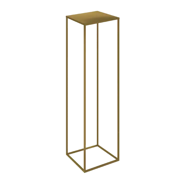 Złoty metalowy stojak kwietnik w stylu industrialnym o wysokości 130 cm i podstawie 24x24 cm. Elegancka podstawa pod kwiaty i dekoracje.