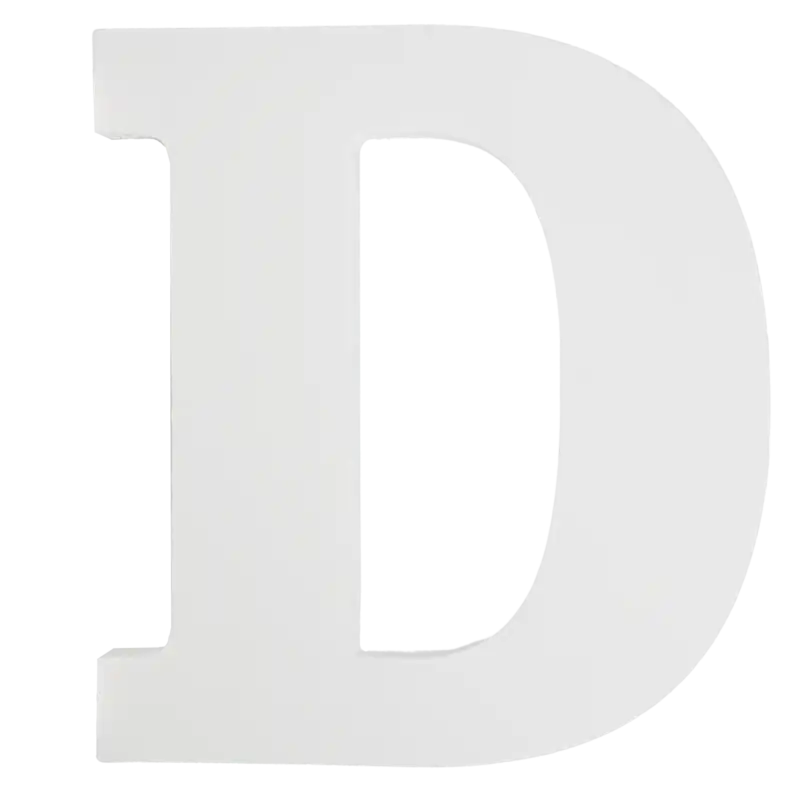 Biała drewniana litera D o wysokości 15 cm to uniwersalna dekoracja na ślub i do domu. Posiada stabilną podstawę ułatwiającą ustawienie.