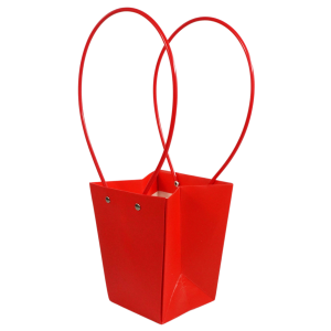 Czerwona torebka kwiatowa o wysokości 35 cm. Papierowy pojemnik posiada dwa uchwyty i zabezpieczone wnętrze. Idealna oprawa dla roślin.