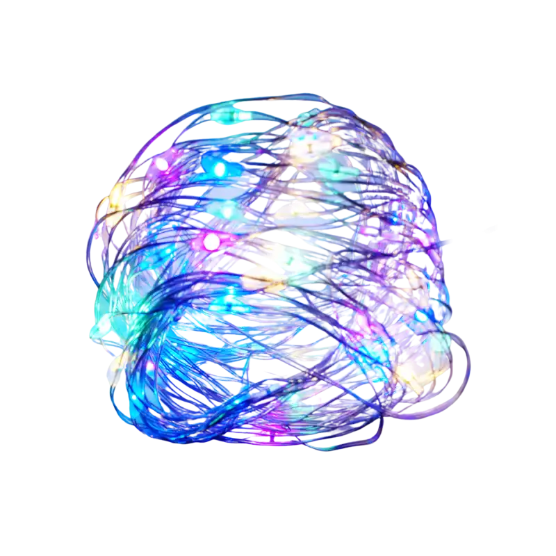 Zwijane w kłębek świecące ozdoby i lampki LED 50 sztuk w kolorze multicolor. Efektowne artykuły dekoracyjne na druciku.