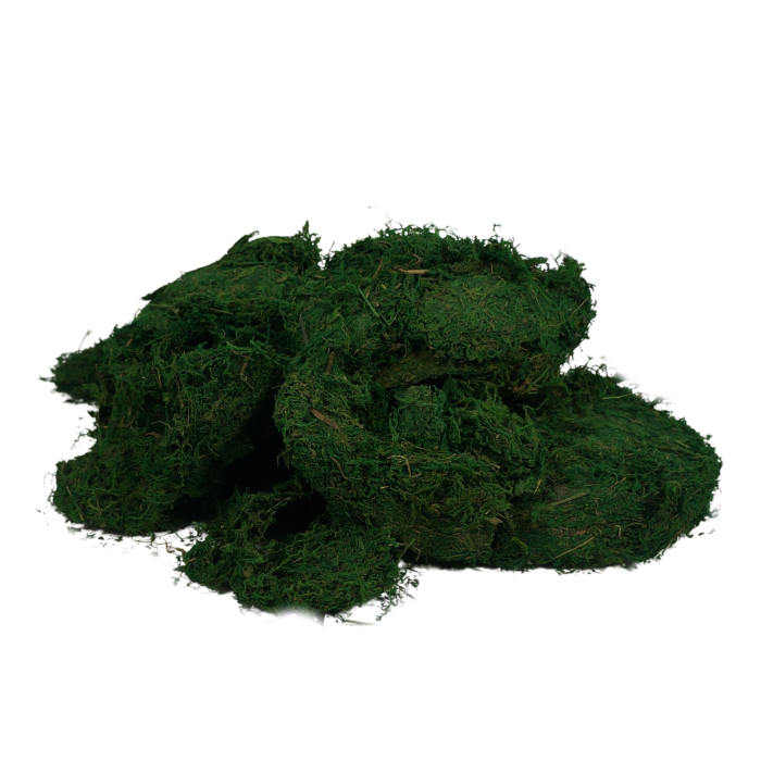Widok z szerszej perspektywy na opakowanie 1 kg zielonego mchu. Produkt stanowi doskonały susz kwiatowy do różnorodnych aranżacji florystycznych.