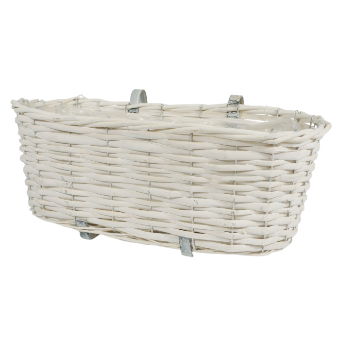 Wiklinowa skrzynka balkonowa z uchwytami 43 cm biała