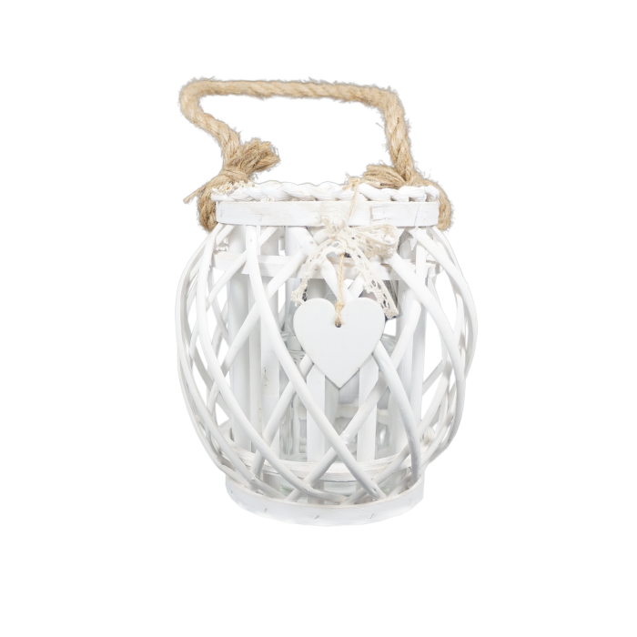 Drewniany lampion dekoracyjny 22 cm biały