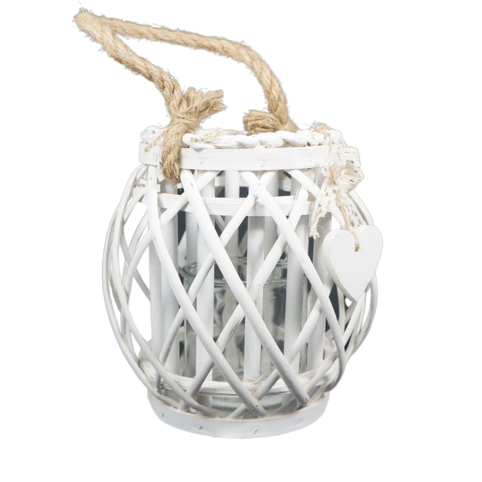 Drewniany lampion dekoracyjny 22 cm biały