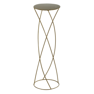 Złoty stojak metalowy 70 cm w stylu glamour z blatem o średnicy 22 cm. Eleganckie artykuły dekoracyjne do salonu.